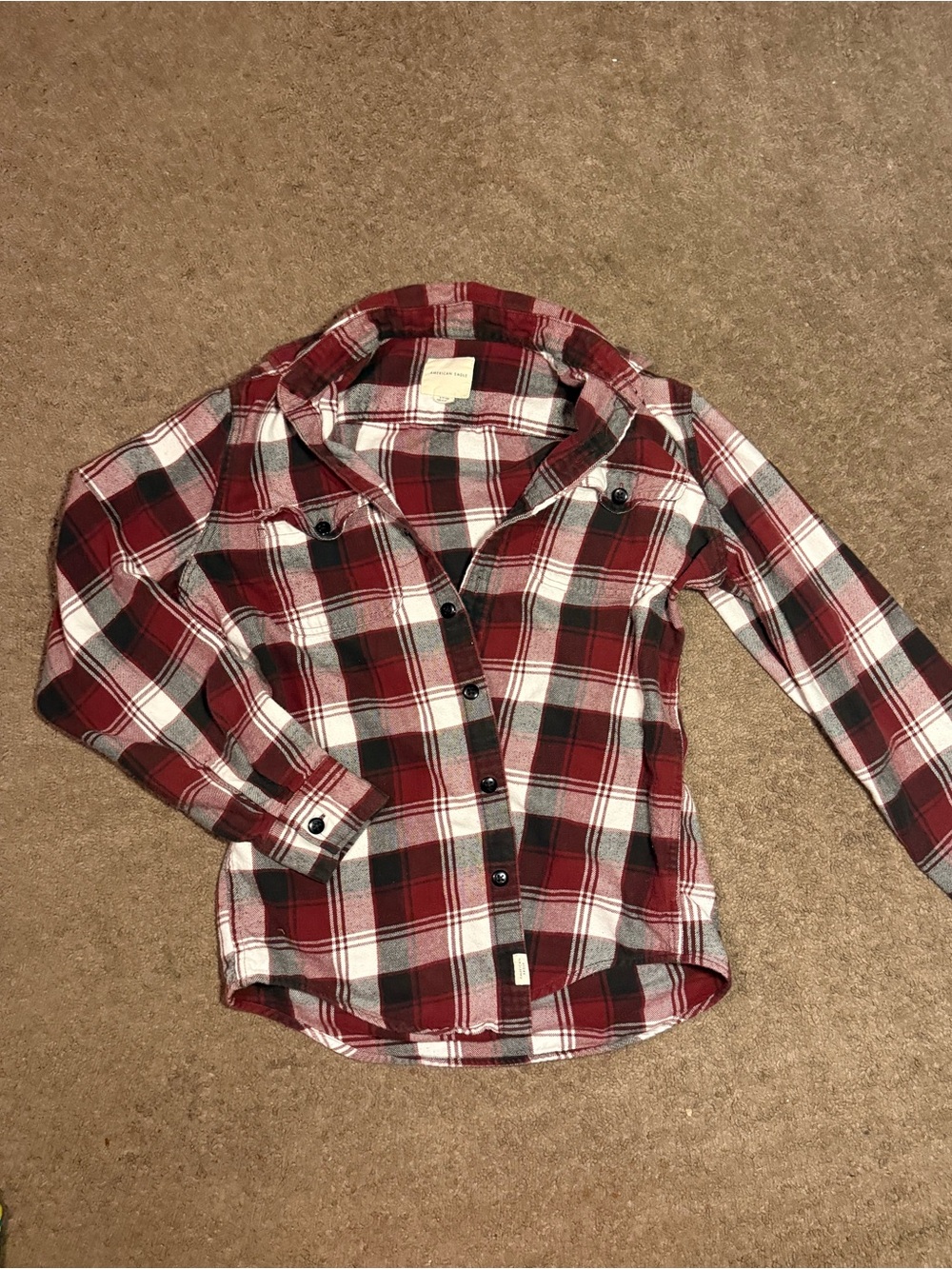 American Eagle Outfitters Red, Black & White Plaid Flannel Shirt